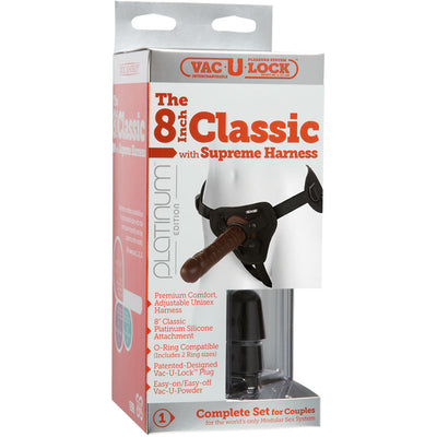 Vac-U-Lock Platinum Edition - The Classic 8" with Supreme Harness - Black - Godfather Adult Sex and Pleasure Toys