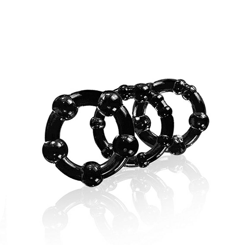 Stay Hard Beaded Cockrings-Black (3 Pack) - Godfather Adult Sex and Pleasure Toys