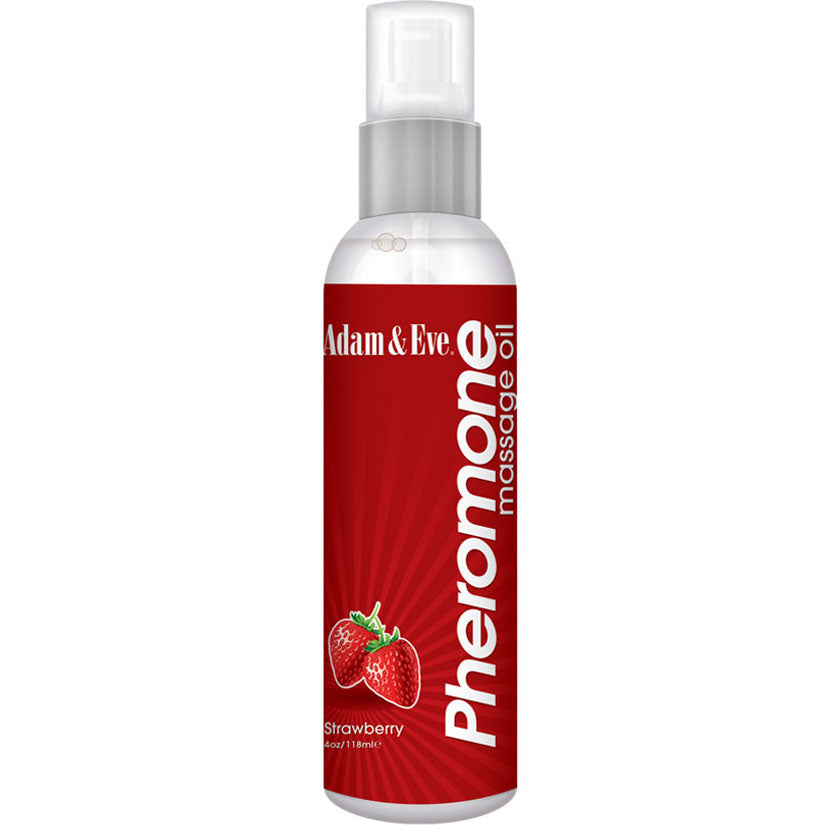 Adam & Eve Pheromone Massage Oil Strawberry 4oz - Godfather Adult Sex and Pleasure Toys