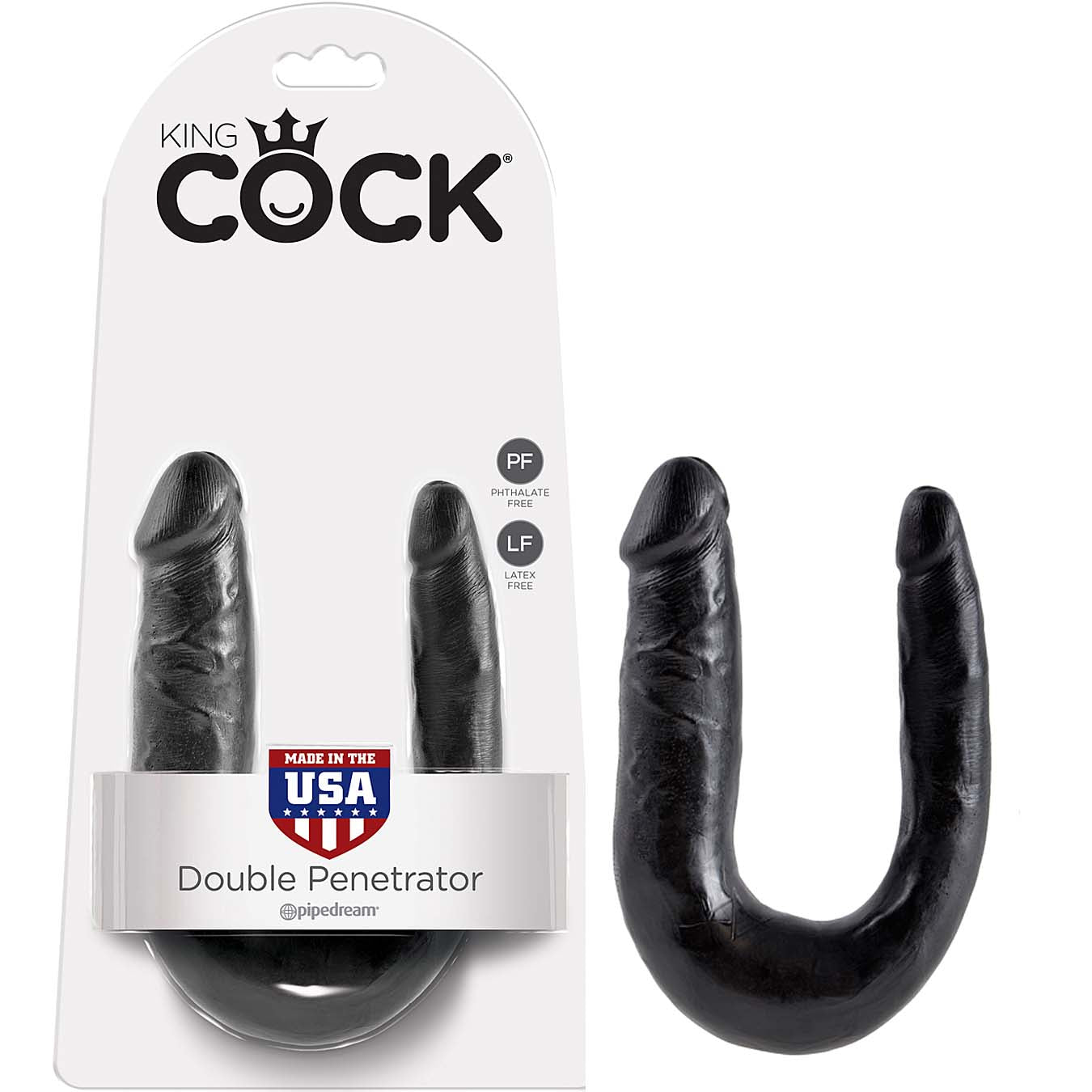 King Cock U-Shaped Small Double Trouble - Black - Godfather Adult Sex and Pleasure Toys
