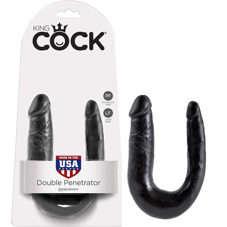 King Cock U-Shaped Small Double Trouble - Black - Godfather Adult Sex and Pleasure Toys