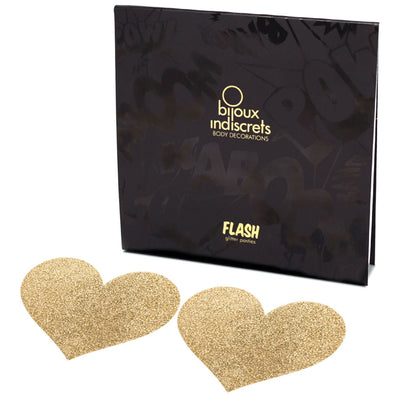 Bijoux Flash Heart Glitter Pasties-Gold - Godfather Adult Sex and Pleasure Toys